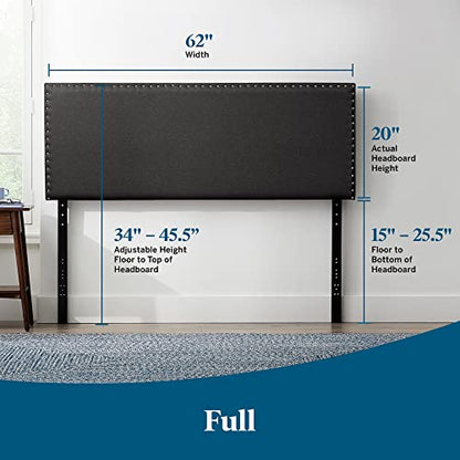Lucid Full Nailhead Headboard – Attach to Bed Frame or Wall Mount Headboard – Upholstered Mid-Rise Full/Full XL Headboard, Charcoal