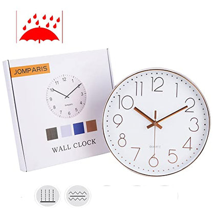 jomparis 10 Inch Silver Wall Clock Battery Operated Silent & Non-Ticking Wall Clock for Home Office Bathroom