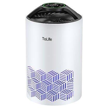 ToLife Air Purifiers for bedroom, HEPA Air Purifier for Home, Air Filters 99.97% Smoke Pollen Dander Dust, Portable Room Air Purifier with Low Noise Sleep Mode for Desktop Office, White