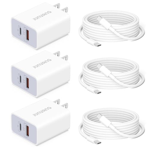 20W USB C Fast Charger for iPhone 15/15 Plus/15 Pro/15 Pro Max, iPad Pro/Air/Mini, AirPods Pro, 3-Pack Dual Port USB C Wall Charger Power Adapter Type C Fast Charging Block with 6FT USB C to C Cable
