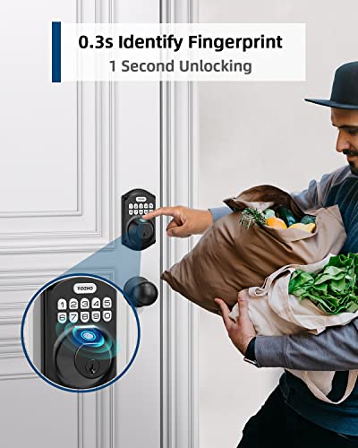 TEEHO TE002K Fingerprint Door Lock Set - Keyless Entry Door Lock with Handle - Door Knob with Keypad Deadbolt - Smart Locks for Front Door - Auto Lock - No Need App - Easy Installation - Matte Black