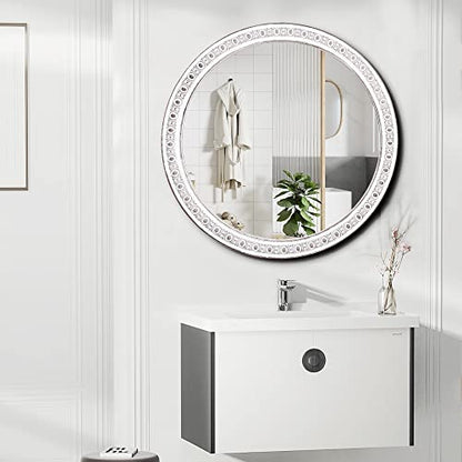 Jugty 24 Inch Decorative Wall Mirror, Farmhouse Wooden Circle Mirrors for Bedroom for Bathroom, Living Room, Foyer, Hallway, Boho Accent Mirrors