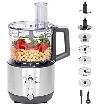 GE Food Processor |12 Cup | Complete with 3 Feeding Tubes & Stainless Steel Accessories-3 Discs + Dough Blade | 3 Speed | for Shredded Cheese, Chicken & More | Kitchen Essentials | 550 Watts