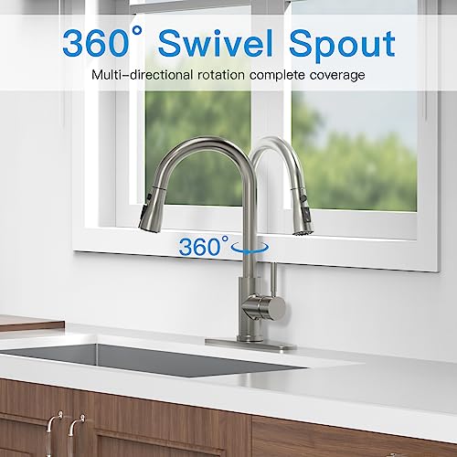 MSTJRY Kitchen Faucet with Pull Down Sprayer Single Level Stainless Steel for Kitchen Sinks,High Arc Single Handle Kitchen Sink Faucet with Pull Out Sprayer,Brushed Stainless