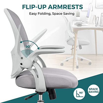 Home Office Chair Ergonomic Desk Chair Mesh Computer Chair Modern Height Adjustable Swivel Chair with Lumbar Support/Flip-up Arms, Grey