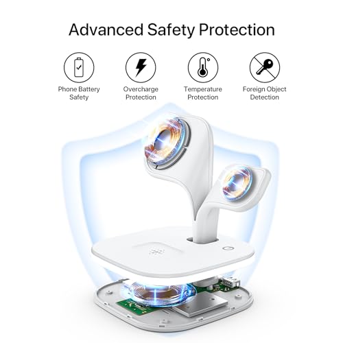 EXW for Magsafe Charger Stand,Charging Station for Multiple Devices,Wireless Charger for iPhone 15/14/13/12 Series,Apple Watch Series 1-9/Ultra,AirPods Pro with LED and Adapter (White)