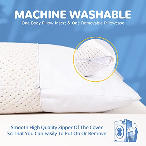 ELEMUSE Full Body Pillow for Adults - Shredded Memory Foam & Zippered Cooling Bamboo Cover - 20 x 54 Long Pillow for Sleeping - Bed Pillows for Side Sleeper