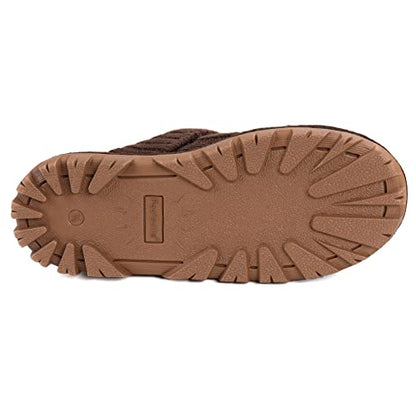 Footsuite Women's Knitted Memory Foam Scuff Mule Slipper with Faux Fur Lining, Slip-on Outdoor Indoor House Shoes(Coffee, 9-10)