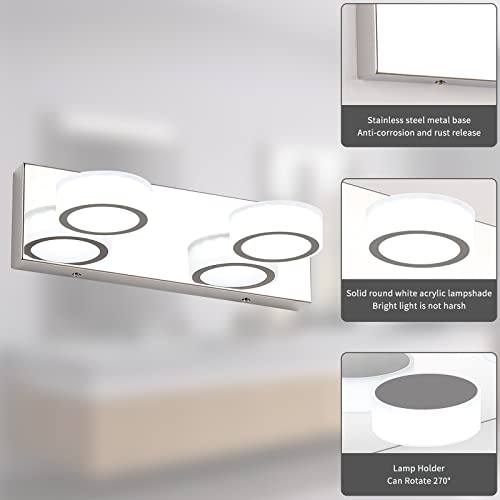 Joosenhouse 2-Light Bathroom Vanity Light 13.4" Inch Long 12W Dimmable Chrome Bathroom Light Fixtures Adjustable LED Lights for Bathroom 6000k Color 110V AC