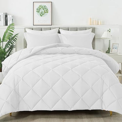 HYLEORY Full Size Comforter Set with 2 Pillow Shams - Down Alternative Bed Comforters Bedding Sets for All Season - Lightweight - Machine Washable - White