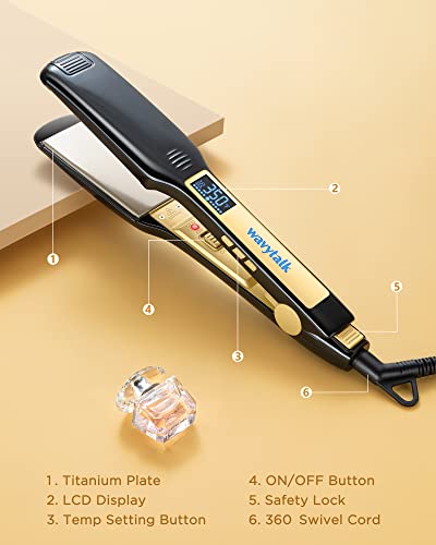Wavytalk Hair Straightener, Titanium 1.75 Inch Wide Flat Iron for Hair, Professional Straightener with Dual Voltage Leave Hair Silky Smooth, Black