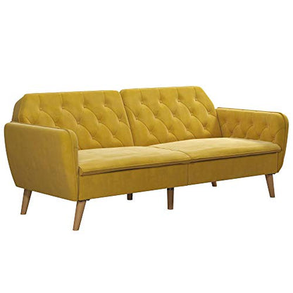 Novogratz Tallulah Memory Foam Couch, Mustard Yellow Velvet Futon, Full, 2144379N