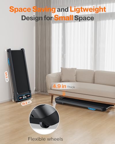Under Desk Walking Pad Treadmill: [Voice Controlled] Smart Incline Treadmill Works with ZWIFT KINOMAP WELLFIT APP for Home Office - 265Lbs Capacity Quiet Treadmills with LED Screen Remote Control