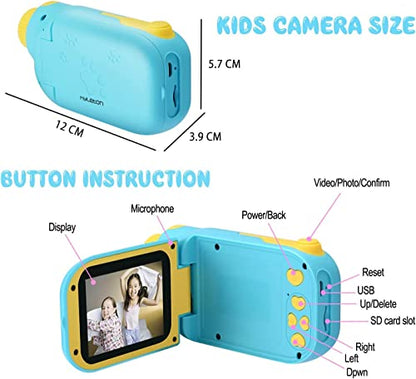 hyleton Video Camera for Kids,1080P FHD Digital Kids Camera Camcorder Video Recorder with 2.4" Screen for Age 3-10 Sky Blue
