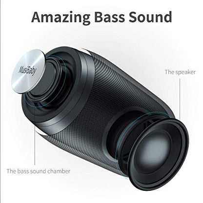 Bluetooth Speakers,MusiBaby Speaker,Outdoor,Wireless,Waterproof, Portable Speaker,Dual Pairing, Bluetooth 5.0,Loud Stereo,Booming Bass,1500 Mins Playtime for Home,Party,Gifts(Black)