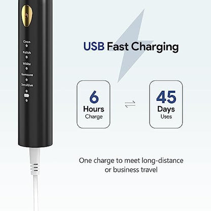MOROLURU Electric Toothbrush Dual Handle 5 Modes with Smart Timer and 16 Brush Heads & 2 Travel Cases Including IPX7 Waterproof ，Black&White