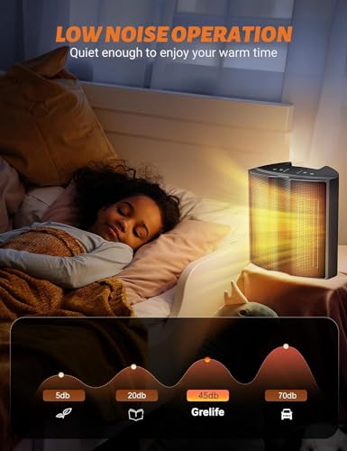 Grelife 1500W Portable Space Heater, Small Electric Heater with 80°Wide Heating Range, 3 Modes Thermostat, Fast Safety Heat,12 Timer, Quiet Operation, Ideal for Office and Home Use