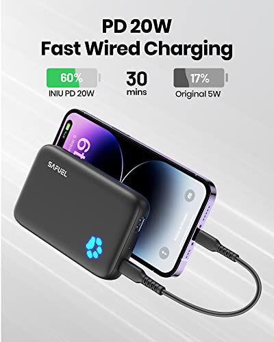 SAFUEL Magnetic Portable Charger, 10000mAh Wireless Magnetic Power Bank, 20W PD QC3.0 Fast Charging Battery Bank, USB C in&Out Battery Pack for iPhone 14 13 12 Pro Max Mini Plus and Magnetic Case