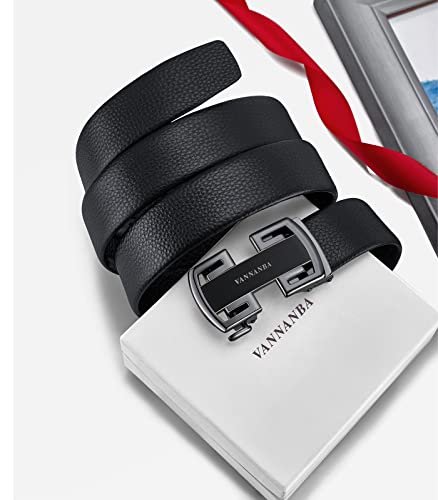VANNANBA Leather Ratchet Belts for Men Design Dress Belts Automatic Buckle with Gift Box(36"-39" Waist Adjustable,Black)