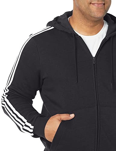 adidas Men's Essentials Fleece 3-Stripes Full-Zip Hoodie, Black, Medium