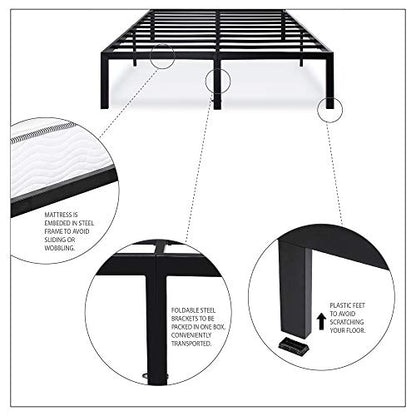 Olee Sleep 18 Inch Heavy Duty Steel Slat Anti-Slip Support, Easy Assembly Platform Bed frame, Noise Free Steel Mattress Foundation, Maximum Storage, No Box Spring Needed, Black, King Size