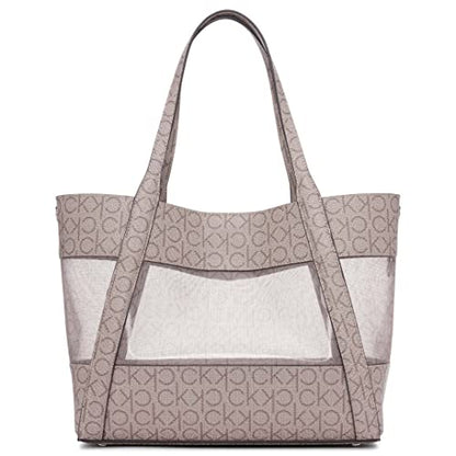 Calvin Klein Masonite North/South Tote, Almond/Taupe Mesh Logo