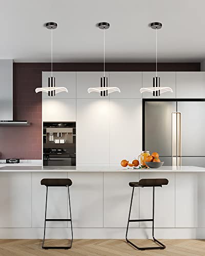 OKELI Modern Pendant Light Kitchen Island, Black Pendant Light Dimmable LED Mini Pendant Light, 6W Pendant Lighting Bar Lights Flower for Bedroom Dining Room