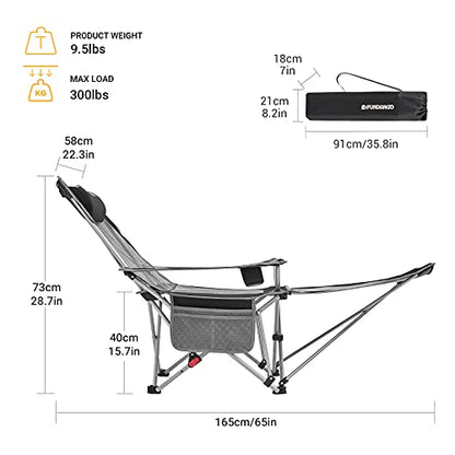 FUNDANGO 2-Pack Reclining Camping Chair with Foot Rest, Portable Mesh Folding Lounge Chairs, Adjustable Chaise Lawn Chair with Headrest, Cup Holder, Storage Bag, for Outdoor Picnics BBQ