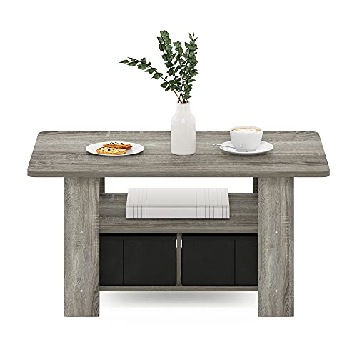 Furinno Andrey Coffee Table with Bin Drawer, French Oak Grey/Black