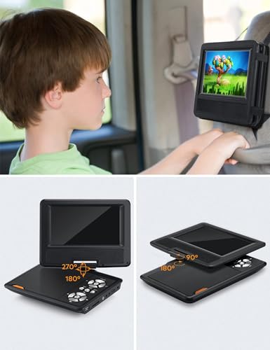 11.5’’ Portable DVD Player, 9.5’’ Rotatable Screen, Suitable for Children/Elderly/Car Travel, Support Sync TV/USB/SD Card, Speaker & Dual Headphone Jack, Black