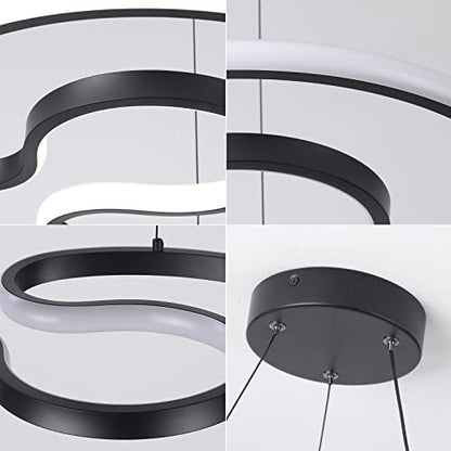 Afaoel Modern LED Chandelier 30W Color Temperature 4000K Creative Design Suitable for Living Room Dining Room Kitchen Lsland Bedroom Foyer Staircase C Type Style (Black, 16 Inch)