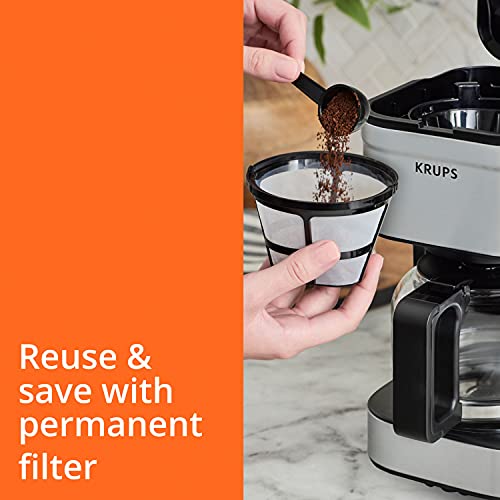 Krups Simply Brew Stainless Steel Drip Coffee Maker 5 Cup 650 Watts Coffee Filter, Drip Free, Dishwasher Safe Pot, Compact Silver and Black