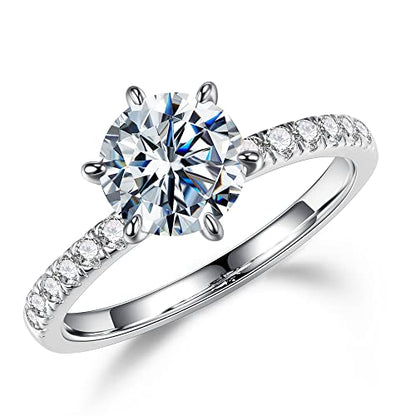 MOOSEA 1.5ct Moissanite Rings for Women, D Color VVS1 Clarity Excellent Cut Lab Created Diamond Rings 14K White Gold Vermeil 6 Claw Moissanite Engagement Rings for Women Jewelry Gifts