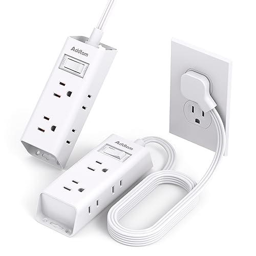Flat Extension Cord - Addtam 5 ft Ultra Flat Plug Power Strip with 6 Outlets Extender, No Surge Protector for Cruise Ship, Travel, Dorm Room Essentials(2 Pack)