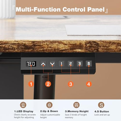 DUMOS 55 Inch Electric Standing Office Desk Height Adjustable Sit Stand up PC Workstation Wood Computer Work Table for Home Bedroom Gaming Room