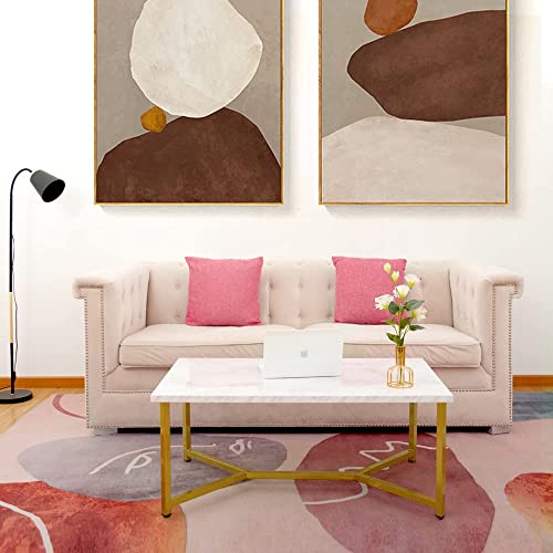 AZL1 Life Concept Marble Gold Mid Century Modern Rectangle Coffee Table, White