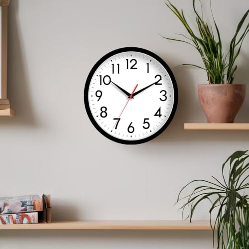 DAXSMY Wall Clock, Analog Clock 10 Inch, Silent Non-Ticking Wall Clocks Battery Operated Decorative for Kitchen, Office, Bedroom, Bathroom(Black)