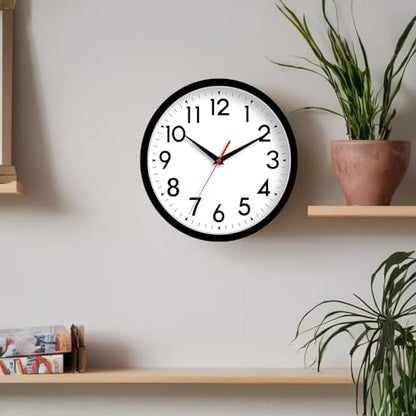 DAXSMY Wall Clock, Analog Clock 10 Inch, Silent Non-Ticking Wall Clocks Battery Operated Decorative for Kitchen, Office, Bedroom, Bathroom(Black)