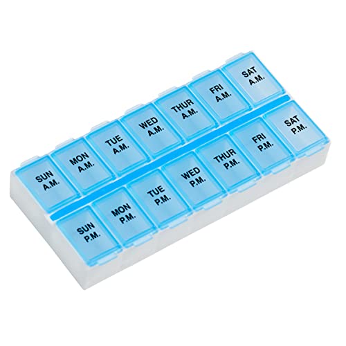 Ezy Dose Weekly (7-Day) AM/PM Pill Organizer, Vitamin Case, And Medicine Box, Medium Compartments, 2 Times a Day, Color may vary
