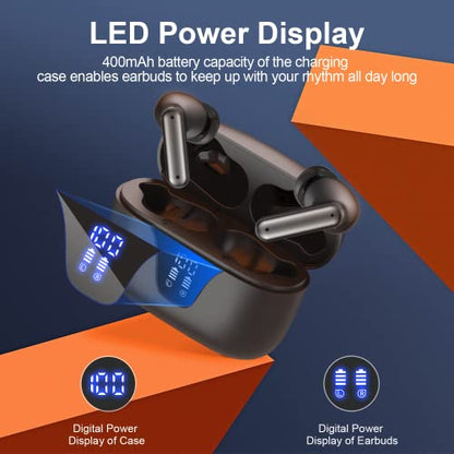 ZIUTY Wireless Earbuds, Bluetooth 5.3 Headphones 50H Playtime with LED Digital Display Charging Case, IPX5 Waterproof Earphones with Mic for Android iOS Cell Phone Computer Laptop Sports (Black)