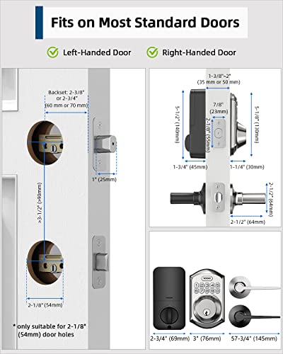TEEHO TE001L Keyless Entry Door Lock with 2 Handles - Electronic Keypad Deadbolt with Door Lever, Front Door Handle Sets, Auto Lock, Easy Installation, Satin Nickel