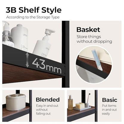 HOMEDANT House Over The Toilet Storage Cabinet Fully Adjustable Shelf Organizer Bathroom Easy Assemble Shelf Black 24.4" W x 8.6" D x 65.4" H