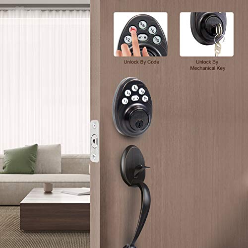 Signstek Front Door Lock Set,Keyless Entry Door Lock with Handle,Electronic Keypad Deadbolt,Smart Locks for Front Door (Oil Rubbed Bronze Plus)