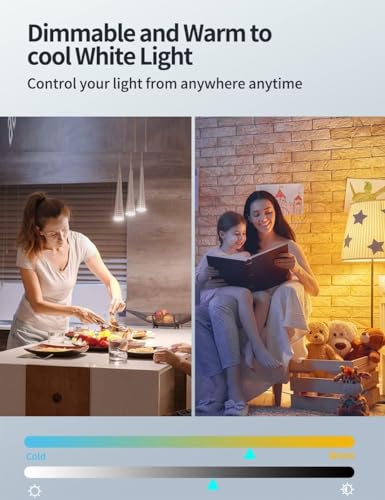 Smart Light Bulbs, E26 A19 Multicolor WiFi RGB Color Changing Light Bulbs, Dimmable, Compatible with Alexa/Google Assistant and Remote App Control, 800LM, 2800~6000K, 4pack