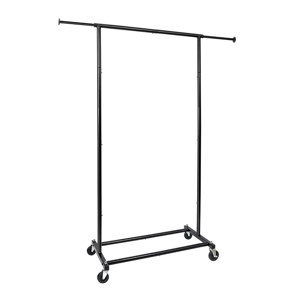 Fishat Standard Rod Simple Rolling Clothing Garment Rack for Hanging Clothes, Metal Clothes Organizer with Lockable Wheels for Dorm Bedroom Home Balcony (Black)