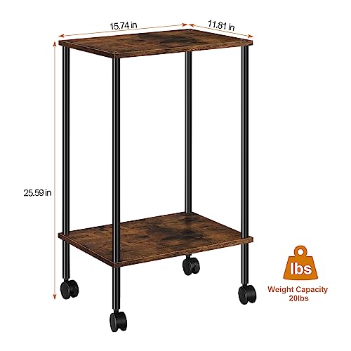Fogein Set of 2 End Table with Wheels, 2-Tier Side Table, Sode Table, Side Table with Storage, Table Stand, Nightstand for Living Room Bedroom Small Space Table(Brown)
