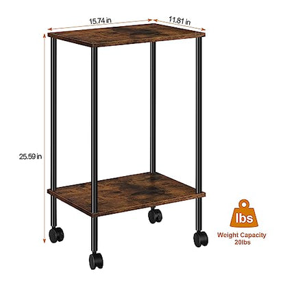 Fogein Set of 2 End Table with Wheels, 2-Tier Side Table, Sode Table, Side Table with Storage, Table Stand, Nightstand for Living Room Bedroom Small Space Table(Brown)