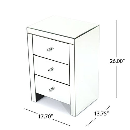 Christopher Knight Home Fianna Classic Mirror Finished 3-Drawer Side Table, Mirror