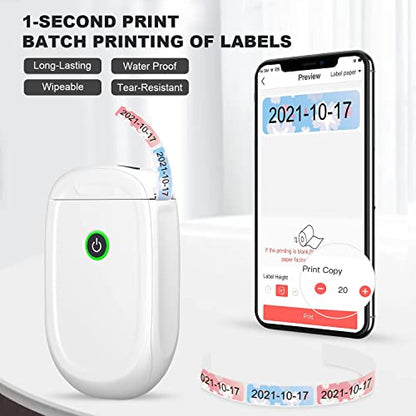 MARKLIFE P11 Label Maker Machine with Tape, Mini Thermal Wireless Inkless Sticker Printer Machine for Home Kitchen Office Organization (White, 1 Printer+1 Tape)