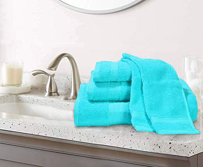 GLAMBURG Ultra Soft 8-Piece Towel Set -100% Pure Ringspun Cotton, Contains 2 Oversized Bath Towels 27x54, 2 Hand Towels 16x28, 4 Wash Cloths 13x13 - Ideal for Everyday use, Hotel & Spa -Turquoise Blue